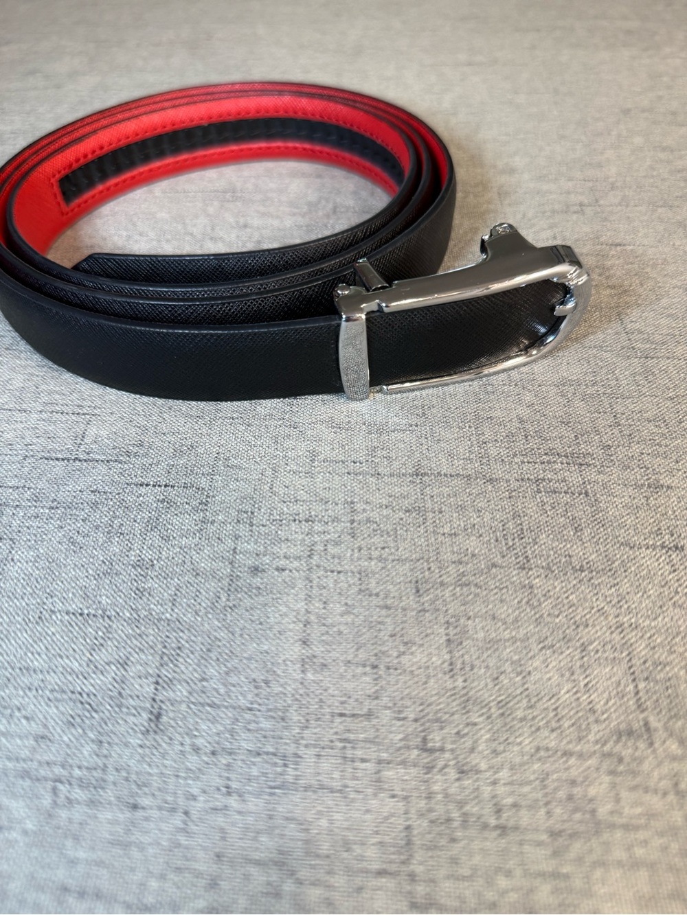 Men’s Black‎ & Red Saffiano Leather 1” Ratchet Belt Automatic Track Big Tall 52